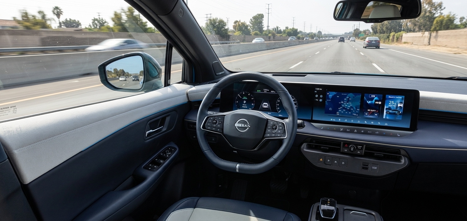 Innenraum des Nissan Elektrofahrzeugs